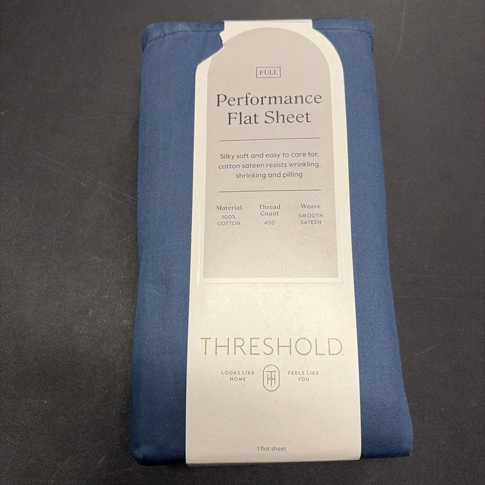 Full 400 Thread Count Performance Flat Sheet Metallic Blue Threshold Cotton 0638